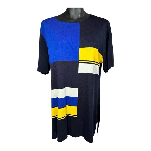 Exclusively Misook Tunic Short Sleeve Sweater Colorblock Size Medium - Picture 5 of 6